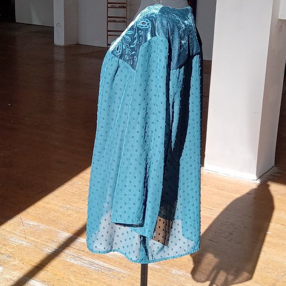 Blue sheer laser velour cut embellished top - Picture 6 of 13